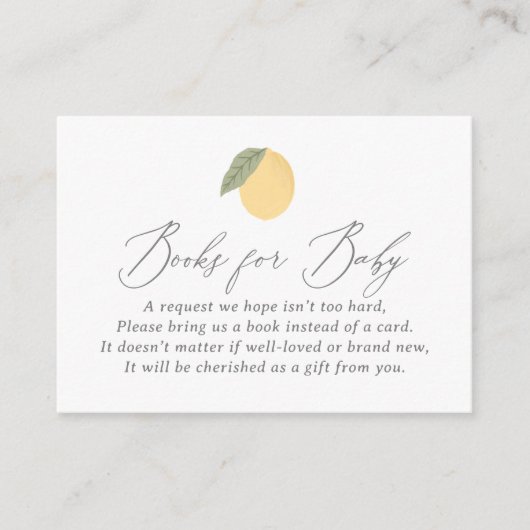 Lemon Baby shower Books for Baby Informatiekaartje (Voorkant)