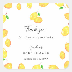Lemon Baby shower Elegant Dank u het Lijst van het Vierkante Sticker