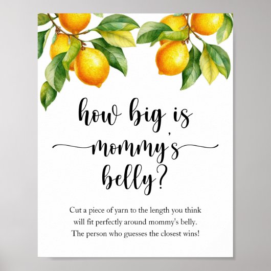 Lemon Baby shower Hoe groot is het buikspel van ma Poster (Voorkant)