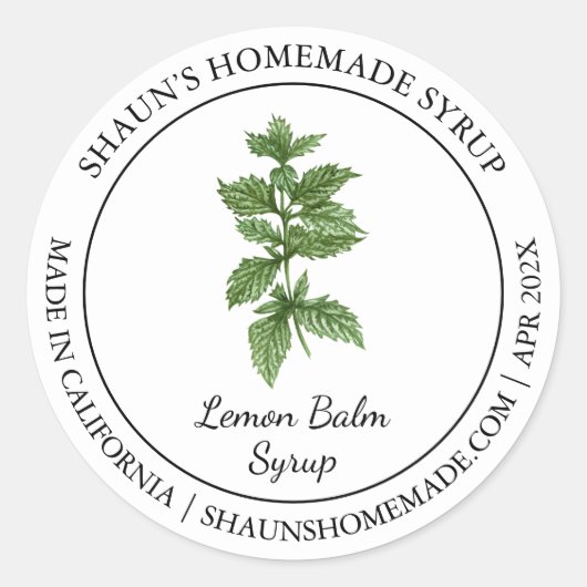 Lemon Balm Syrup Modern label (Voorkant)