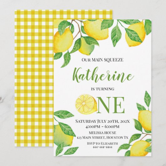 Lemon Birthday Invitation Personalized info (Devant / Derrière)