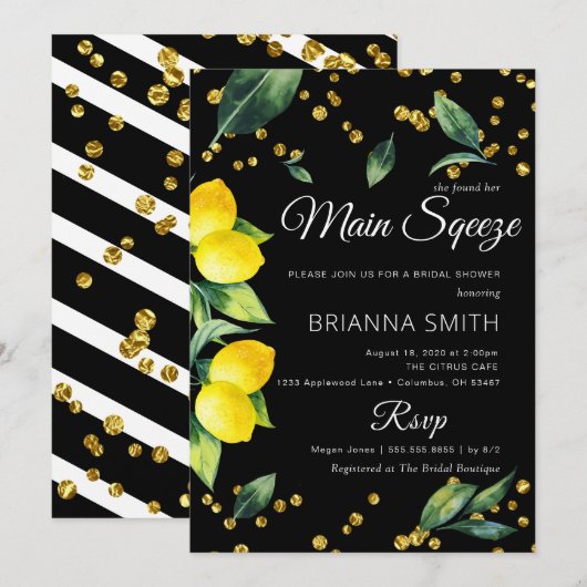 Lemon Black Theme Elegant Bridal Shower Kaart (Voorkant / Achterkant)