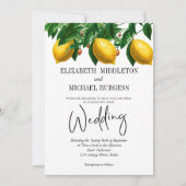 Lemon Black White Stripe Botanical Wedding Kaart (Voorkant)