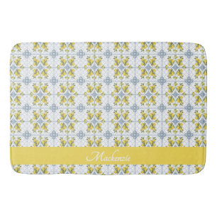 Lemon Blauwe Aquarel Franse Landelijke Naam Monogr Badmat