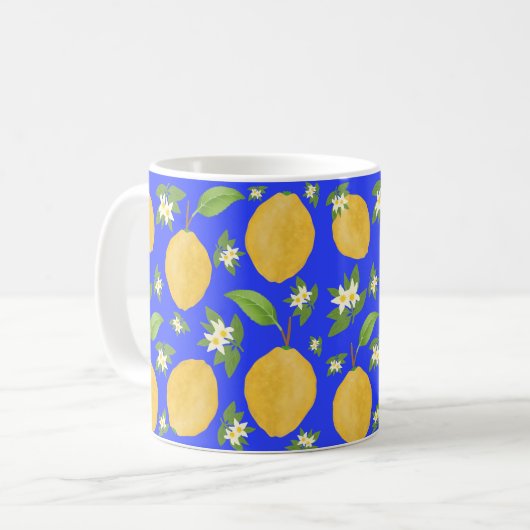 Lemon Bloom Collection gebloemd blauw Koffiemok (Voorkant links)