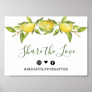 Lemon Blossom Greenery Wedding Hashtag Poster