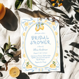 Lemon Blue Bow Moderne Bruids Douche Uitnodiging