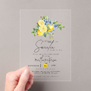 Lemon Blue Citrus Fruit Summer Baby shower Acryl Uitnodigingen