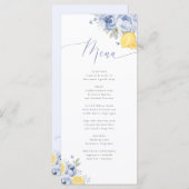 Lemon Blue Floral Bridal Shower Menu Card (Voorkant / Achterkant)