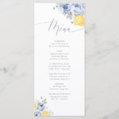 Lemon Blue Floral Bridal Shower Menu Card (Devant)