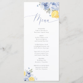 Lemon Blue Floral Bridal Shower Menu Card
