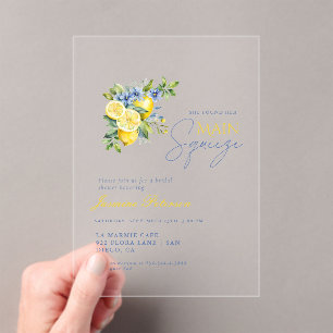 Lemon Blue Floral Citrus Vrijgezellenfeest Acryl Uitnodigingen