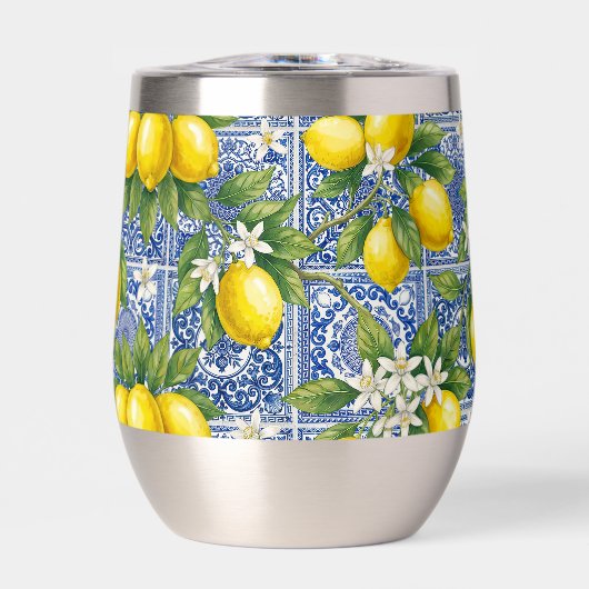 Lemon Blue French Country Watercolor Tile (Voorkant)