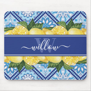 Lemon Blue Tile Backsplash Monogram Muismat