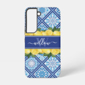 Lemon Blue Tile Backsplash Monogram Samsung Galaxy Hoesje (Achterkant)