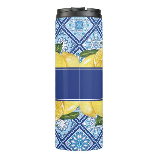 Lemon Blue Tile Backsplash Monogram Thermosbeker (Achterkant)