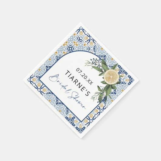 Lemon Blue Tile Custom Citrus Vrijgezellenfeest Servet (Hoek)