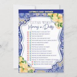 Lemon Blue Tiles Baby Shower - Bewerkbare Naam, 5x Kaart