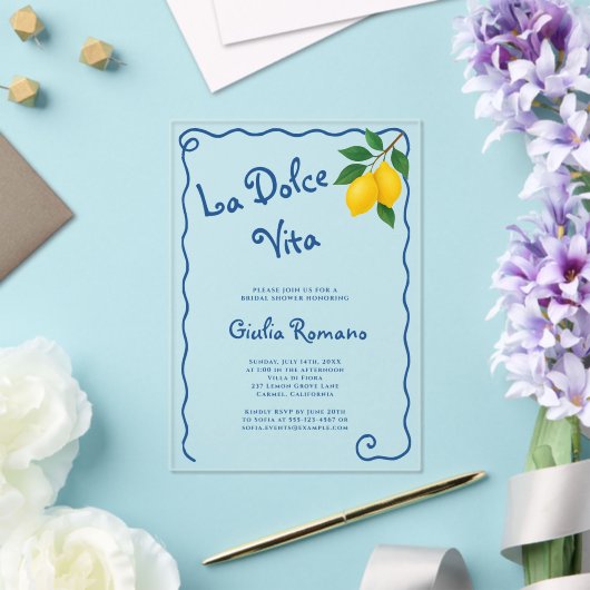 Lemon Blue Whimy Lijst La Dolce Vita Vrijgezellenf Acryl Uitnodigingen (Insitu (Huwelijk))