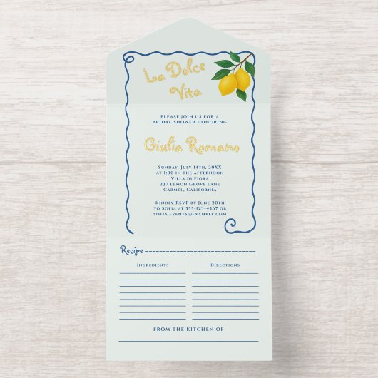 Lemon Blue Whimy Lijst La Dolce Vita Vrijgezellenf All In One Uitnodiging (Binnenkant)