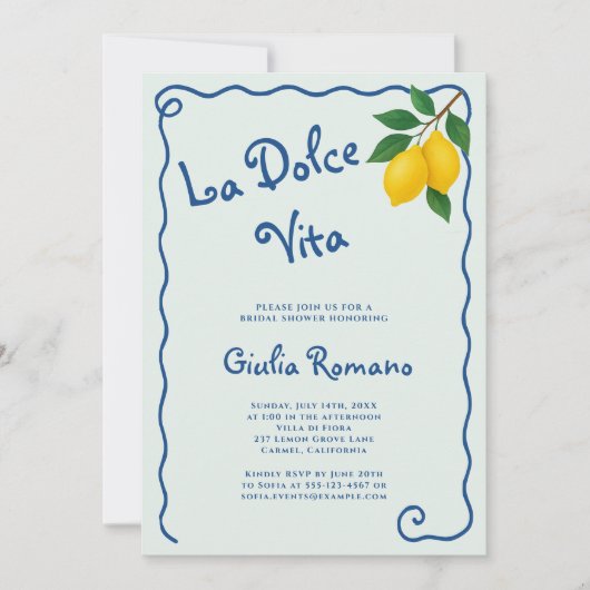 Lemon Blue Whimy Lijst La Dolce Vita Vrijgezellenf Kaart (Voorkant)