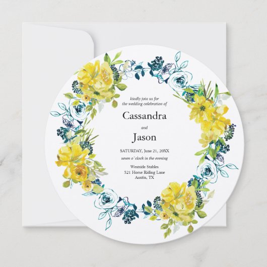 Lemon Blueberry Floral Wedding Kaart (Voorkant)
