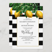 Lemon Botanical Black White Stripe Weddenschap Kaart (Voorkant / Achterkant)