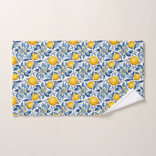 Lemon Botanical Blue and Yellow Summer Print Bad Handdoek (Handdoek)