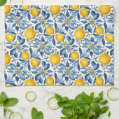 Lemon Botanical Blue and Yellow Summer Print Theedoek (Gevouwen)