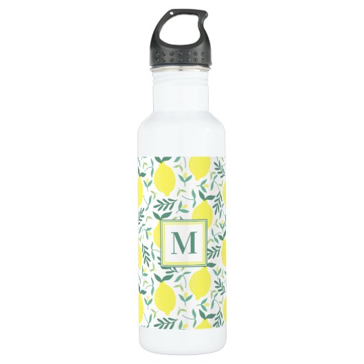 Lemon botanisch monogram patroon waterfles  (Voorkant)