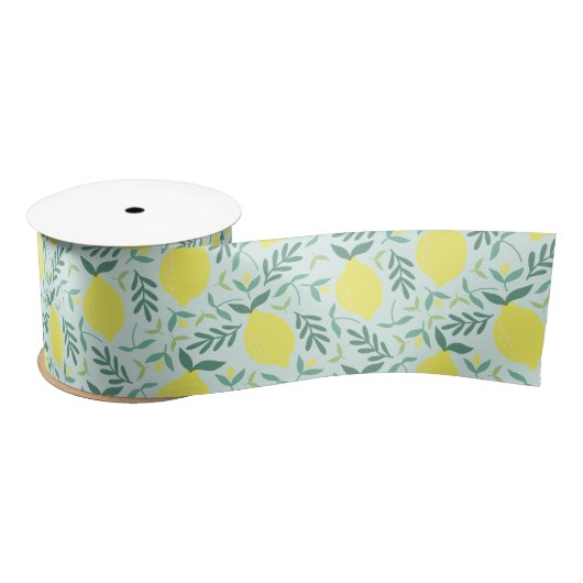 Lemon botanisch patroon satijn lint (Spoel)