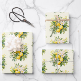 Lemon Bouquet with White Blossoms Pattern Inpakpapier Vel