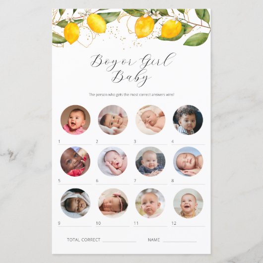 Lemon Boy of Meisje Baby shower Spel (Voorkant)