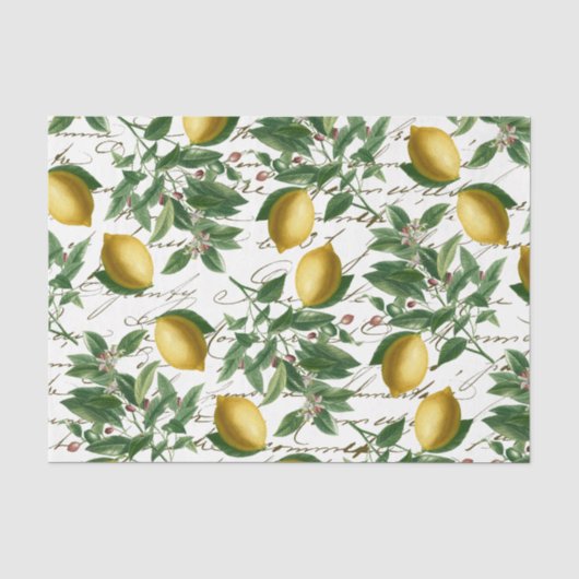 Lemon Branch French Script Fruit Wrapping Tissuepapier (Voorkant)