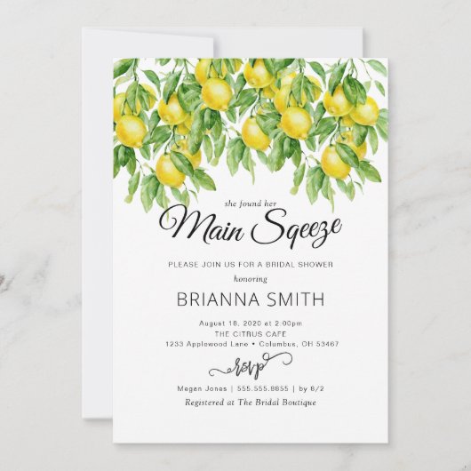Lemon Branches Bridal Douche invitation (Devant)