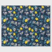 Lemon branches with blossoms and fruit on blue cadeaupapier (Vlak)