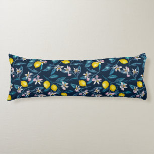 Lemon branches with blossoms and fruit on blue lichaamskussen