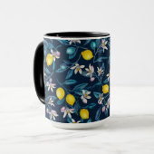 Lemon branches with blossoms and fruit on blue mok (Voorkant links)