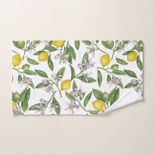 Lemon branches with blossoms and fruit on white bad handdoek (Handdoek)