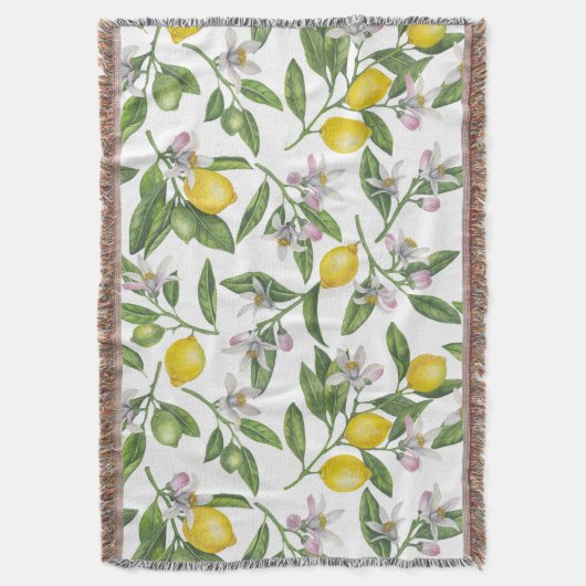 Lemon branches with blossoms and fruit on white deken (Voorkant Verticaal)