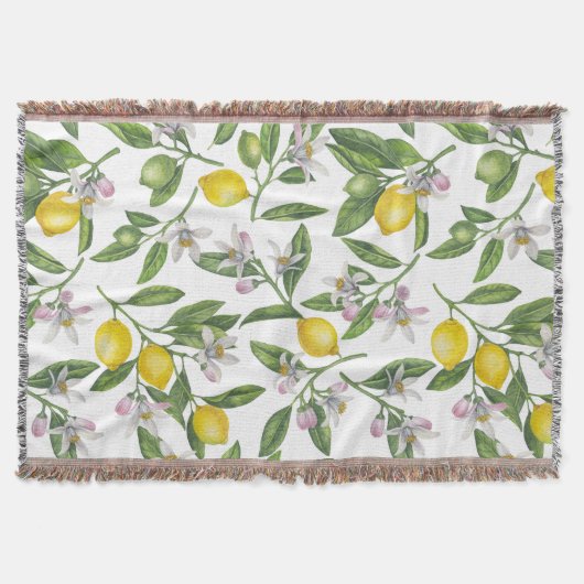 Lemon branches with blossoms and fruit on white deken (Voorkant)