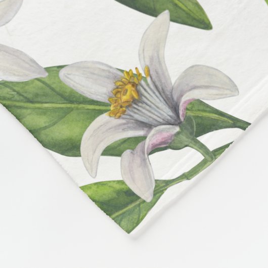 Lemon branches with blossoms and fruit on white fleece deken (Hoek)