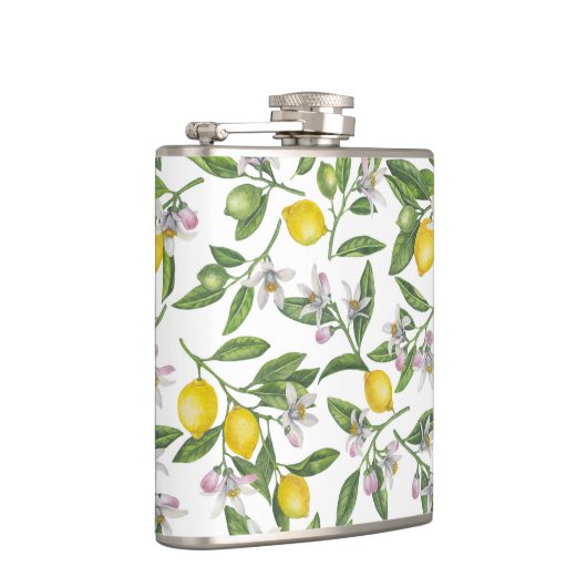 Lemon branches with blossoms and fruit on white heupfles (Rechts)