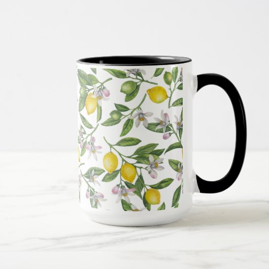 Lemon branches with blossoms and fruit on white mok (Rechts)