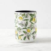 Lemon branches with blossoms and fruit on white mok (Midden)