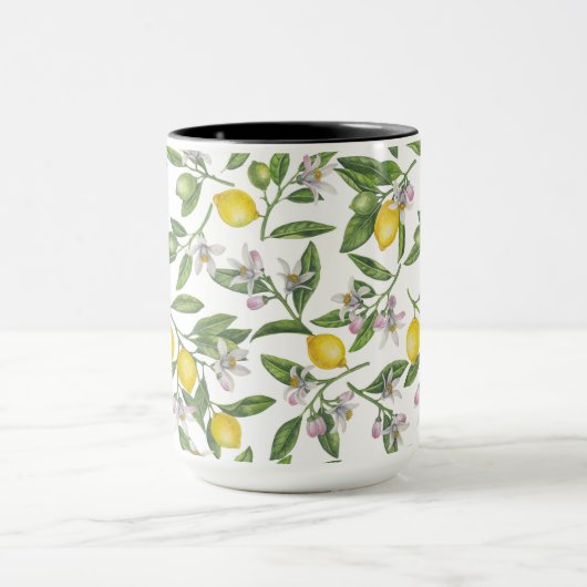 Lemon branches with blossoms and fruit on white mok (Midden)
