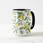 Lemon branches with blossoms and fruit on white mok (Voorkant rechts)