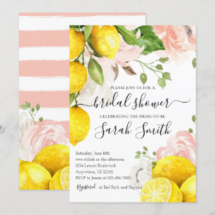 Lemon Bridal Shower Invitation met roze bloemen Kaart