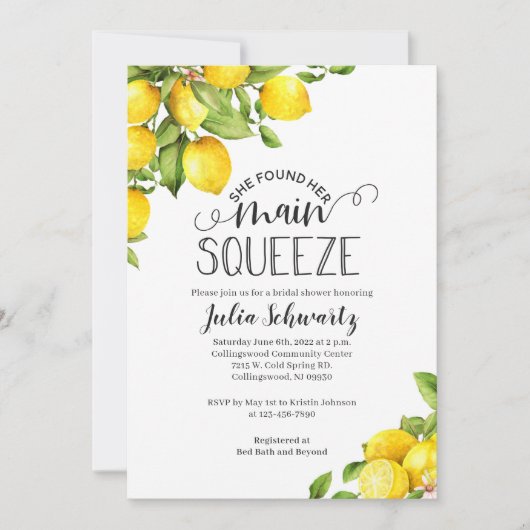 Lemon Bridal Shower Invitations - Main Squeeze Kaart (Voorkant)