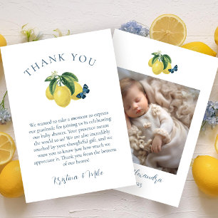 Lemon Butterfly Foto Baby shower Dank u kaart